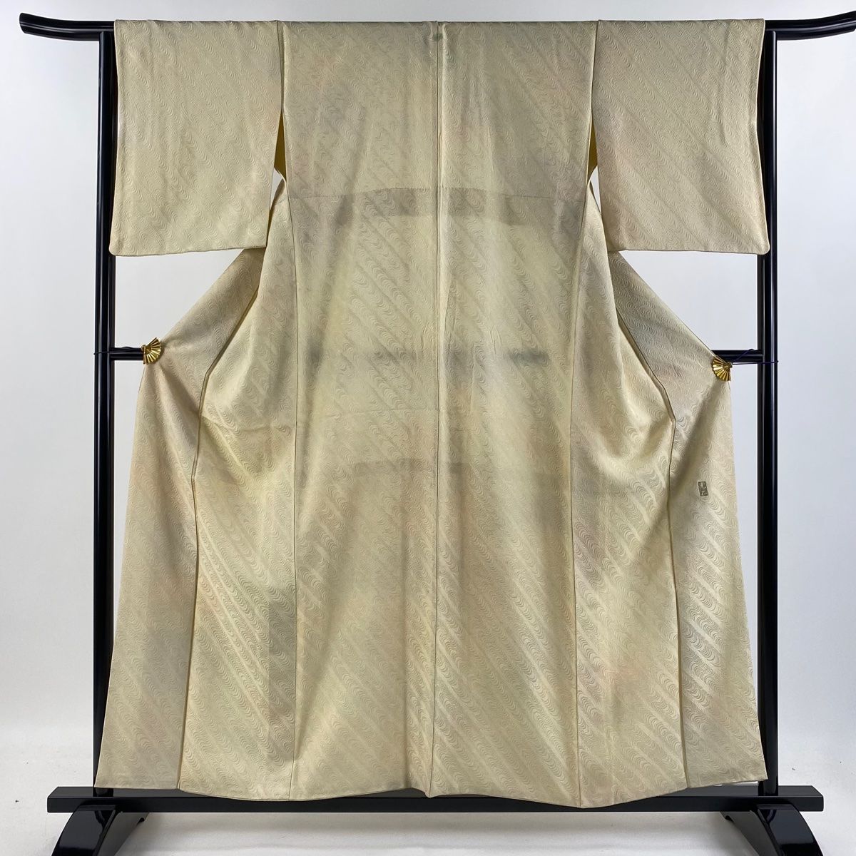 小紋 身丈156cm 裄丈64.5cm M 袷 和田光正 落款 地紋 ぼかし 薄黄 正絹  