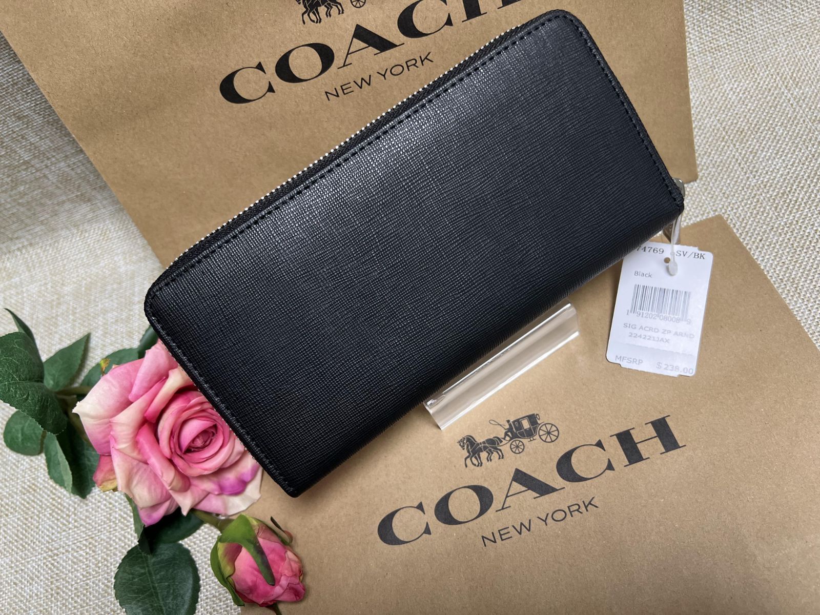 ブラック長財布 新品未使用 スネーク型押し COACH/コーチ約20×10×25