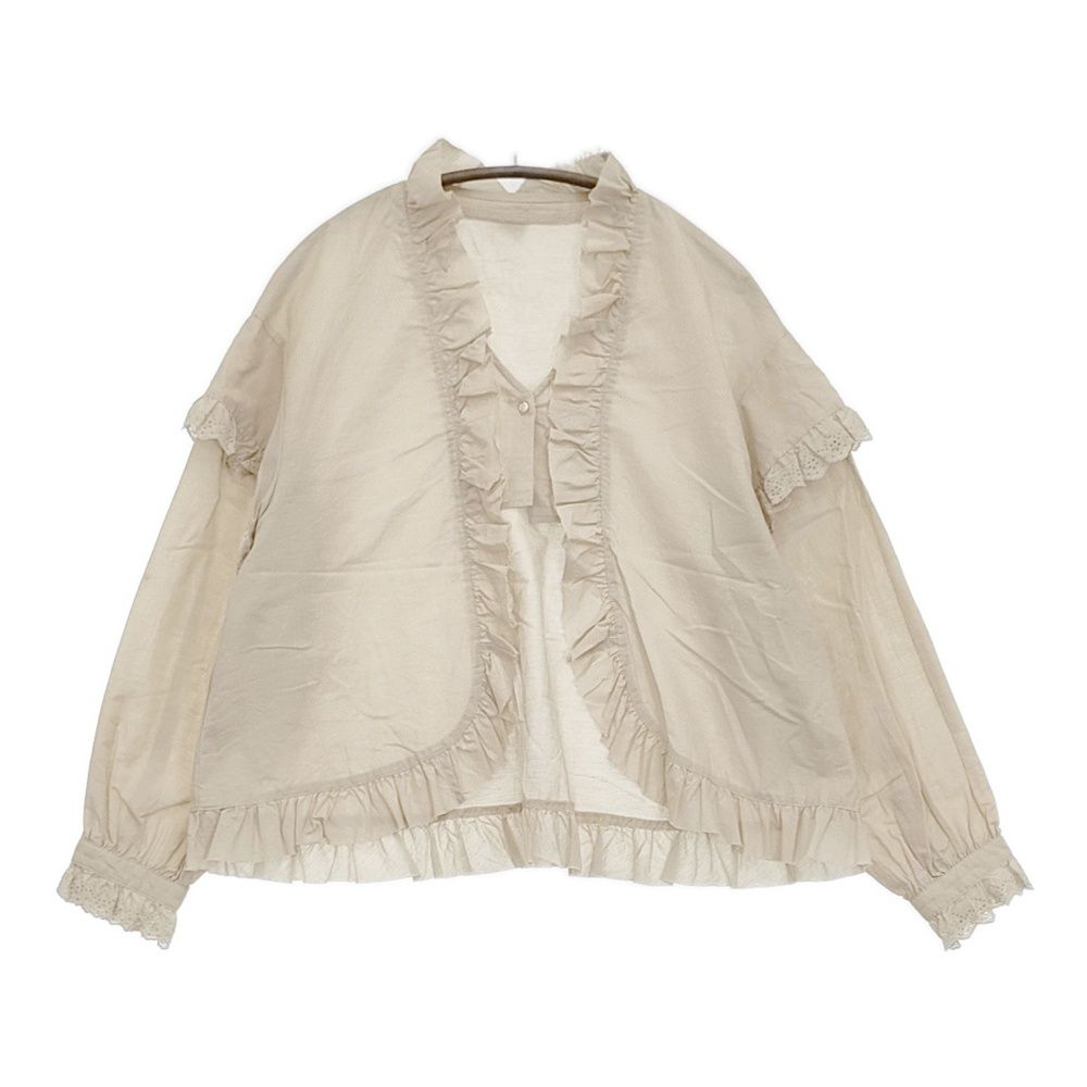 BEAMS JAPAN フェイクレイヤードブラウス 定価20680円 フリル レース ブラウス シャツ 24SS ベージュ レディース ビームス 5-0902M♪
