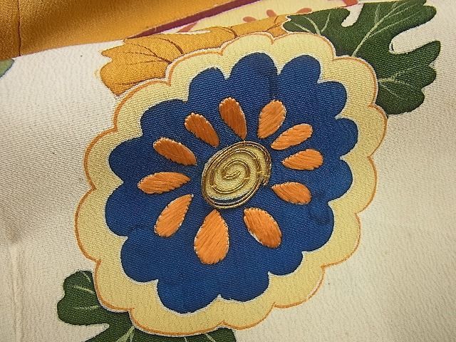 平和屋1□極上 アンティーク 大正ロマン 振袖 駒刺繍 地紙立波草花文