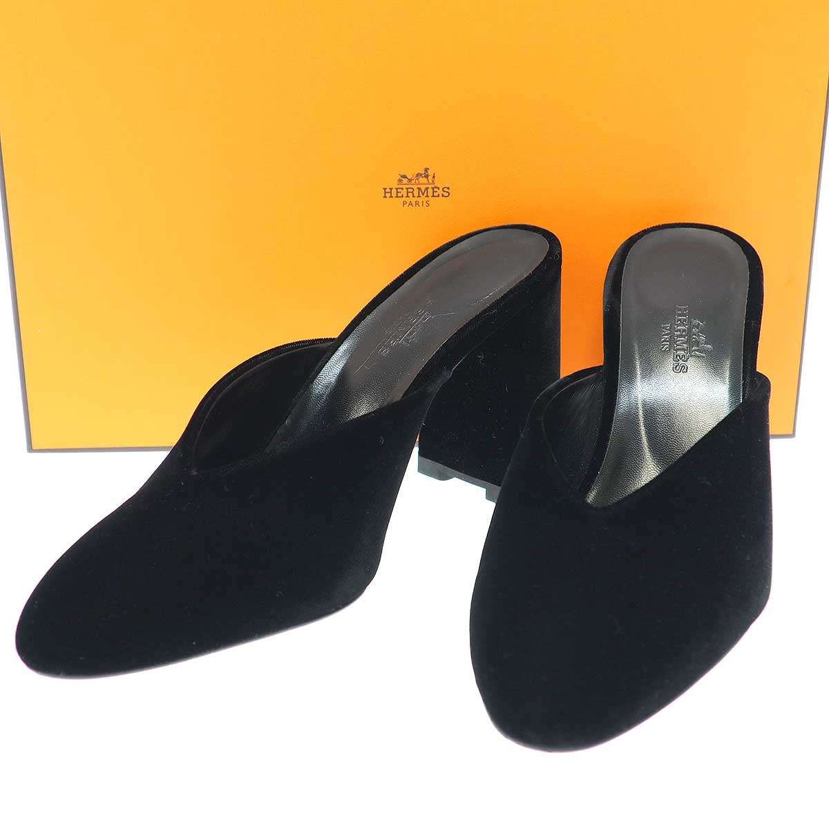 エルメス ブラック パンプス 36 HERMES エルメス ベロアパンプス ブラック 36 1/2 - メルカリ