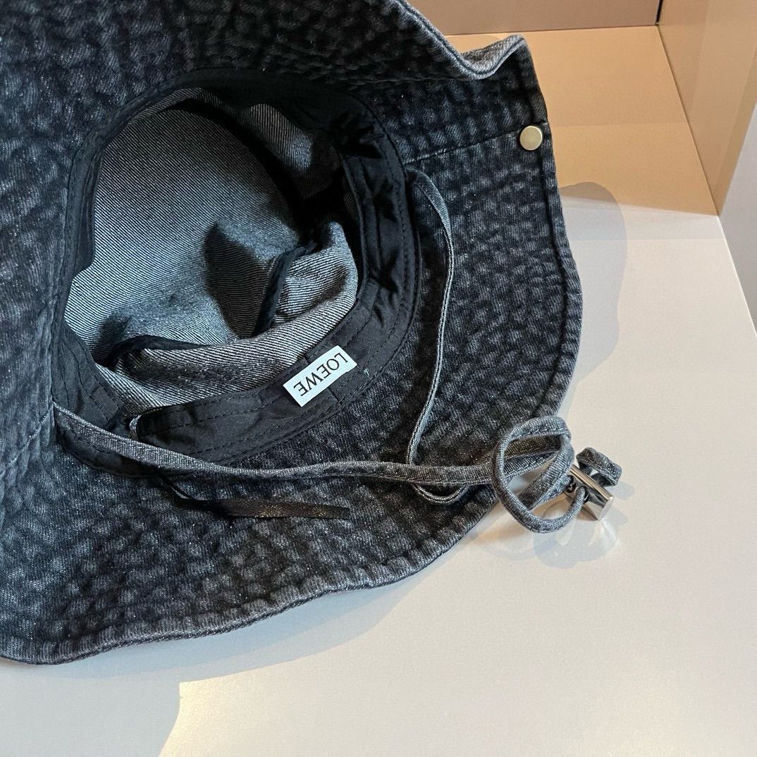 LOEWE デニムバケットハット　フィッシャーマンハット フレイド フィッシャーマン ハット (デニム＆カーフ) ブルー - LOEWE