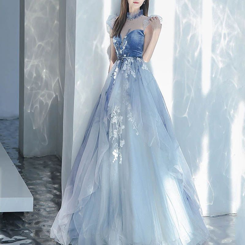 ネイビー フラワー刺繍 ロングドレス Lサイズあり【IRMA/イルマ】ラメ