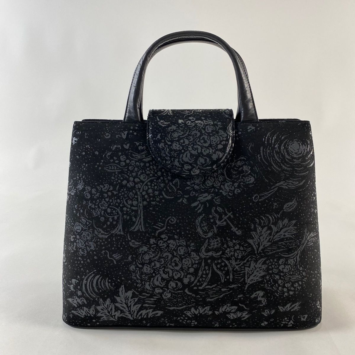 和装バッグ 印傳屋 紐有 草花 黒 鹿革 和装小物