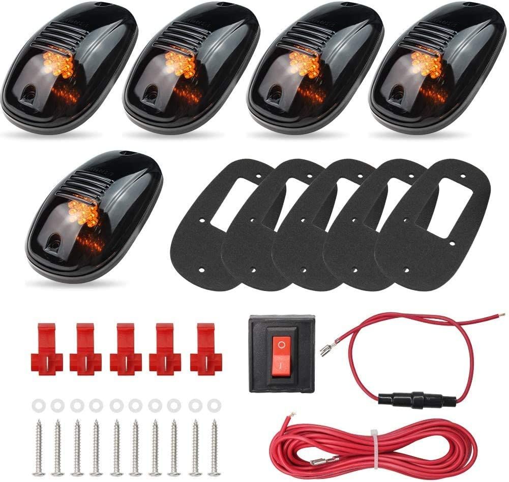 【数量限定】X-STYLE ルーフライト 12V スモークカバー LEDキャブルーフトップ トラック用 マーカー ランニングライトトラック SUV スモークレンズ アンバー 5個セット