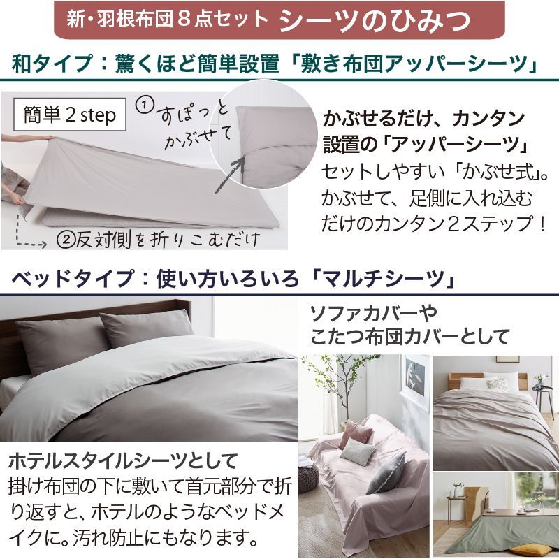 寝具 布団セット ベッドタイプ セミダブル グレイッシュセージ 羽根
