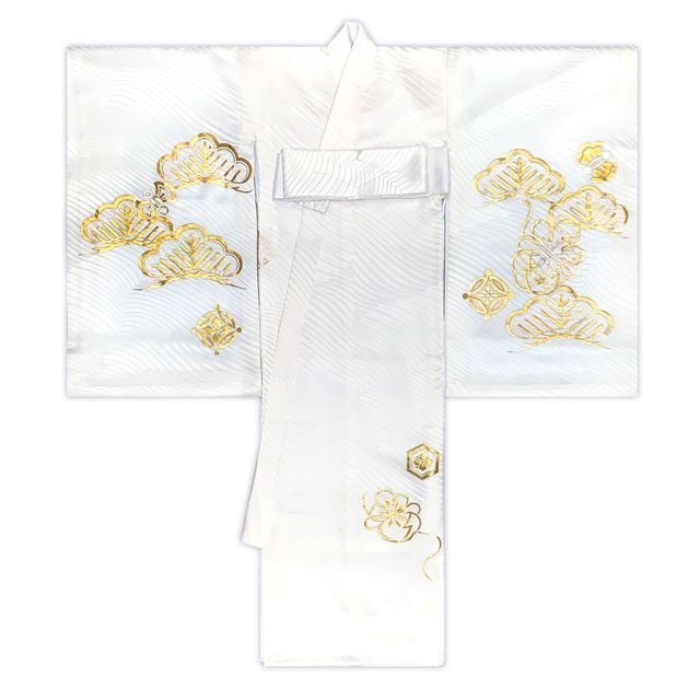 お宮参り 男の子 着物 正絹 初着 産着「白地、兜と小槌・松」