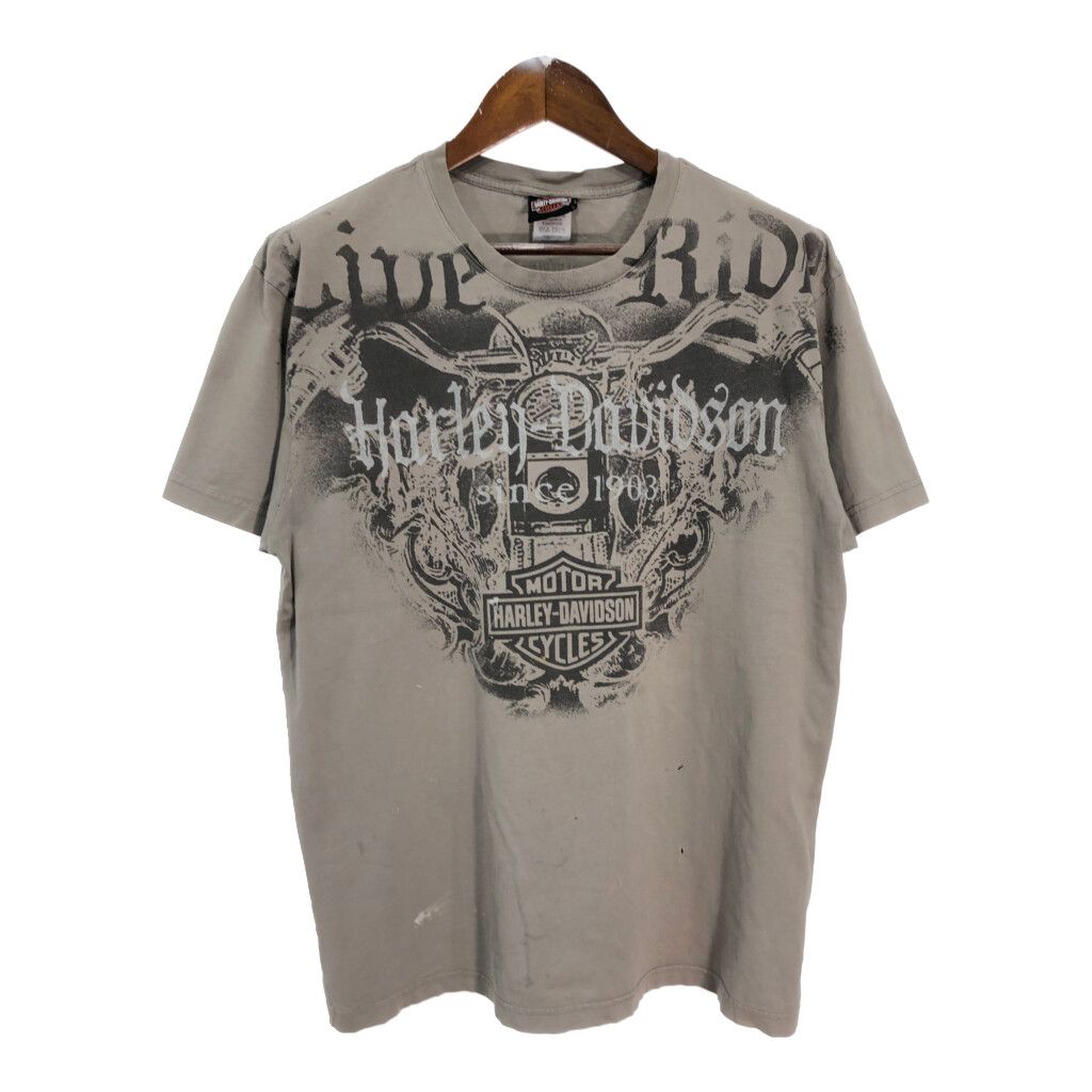 HARLEY DAVIDSON ハーレーダビッドソン 半袖Ｔシャツ モーターサイクル カーキ メンズ L 古着 U0783