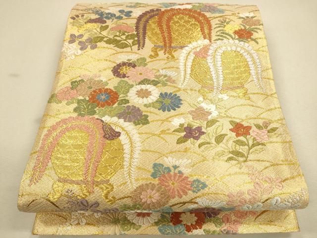 袋帯　和紙　正絹　抜染加工　全通　洒落袋帯　単衣　袷 袋帯 和紙 正絹 抜染加工 全通 洒落袋帯 単衣 袷