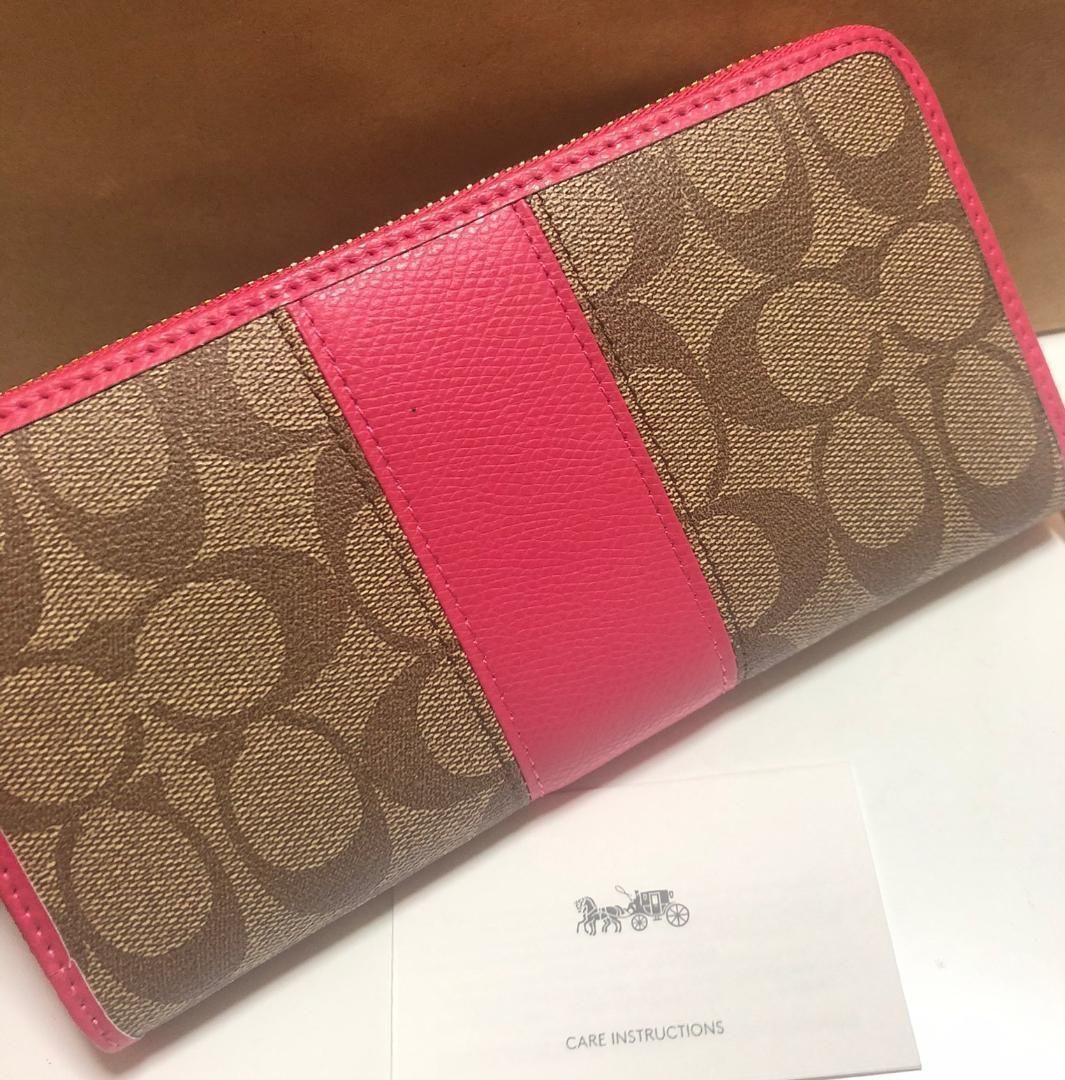 COACH コーチ 新品 ダリアピンク 長財布 レディース 財布 茶色 076