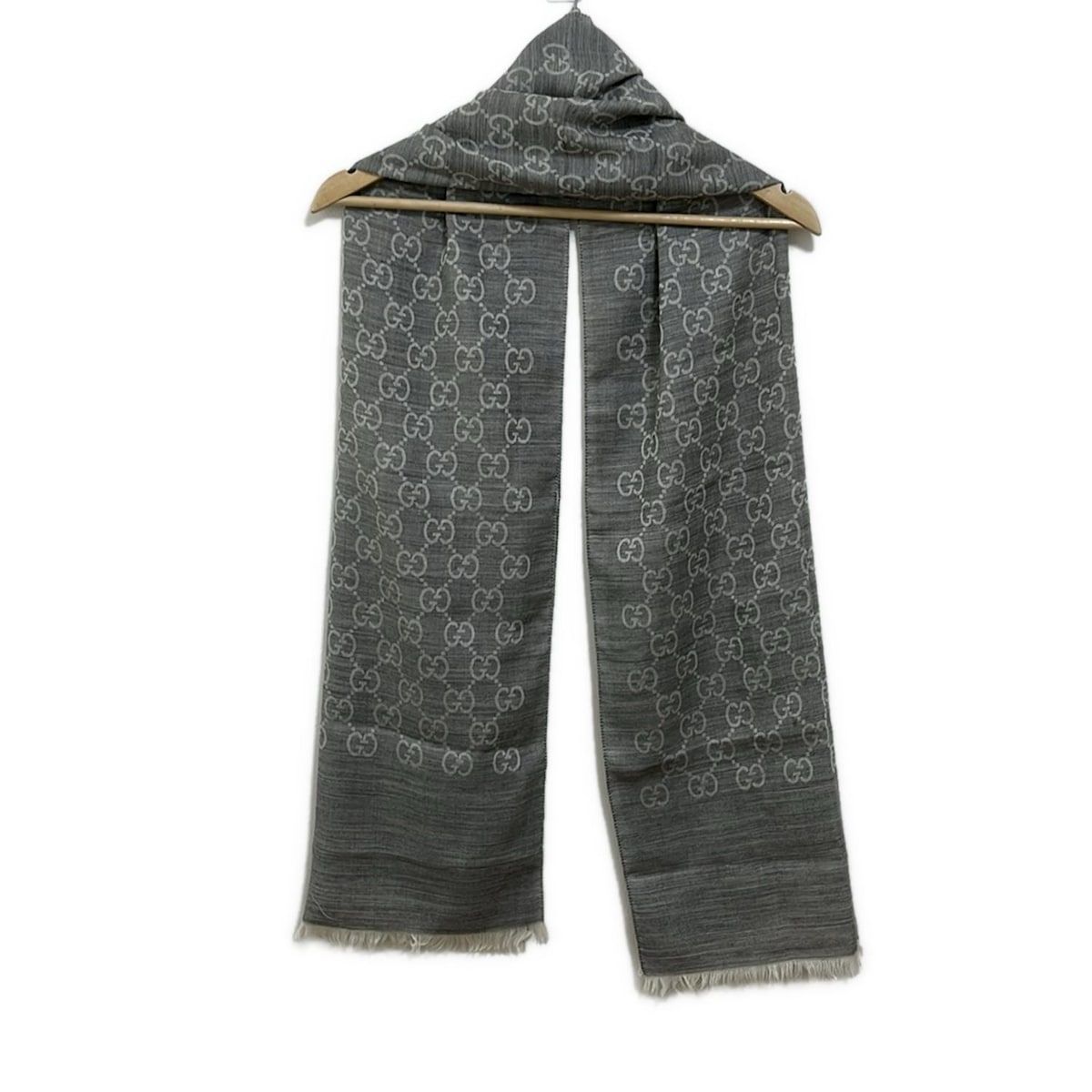 【美品】GUCCI GGロゴ ストール　 チャコールグレー 楽天市場】グッチ GUCCI ストール ウール/シルク グレー系