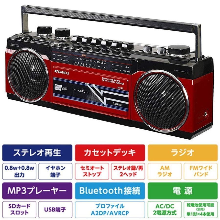 SANSUI SCR-B2 ブルー カセットテープレコーダー (F) - F- Shop (土日