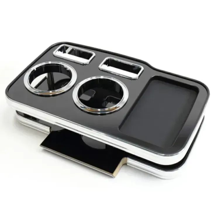 メーカー直送 ハイエース 200系 フロント用 デザイン2 ピアノブラック スリーピース オリジナル 自動車用 センターテーブル ドリンクホルダー 付き コースター付属 ThreePiece!エンブレム付属 フロント テーブル