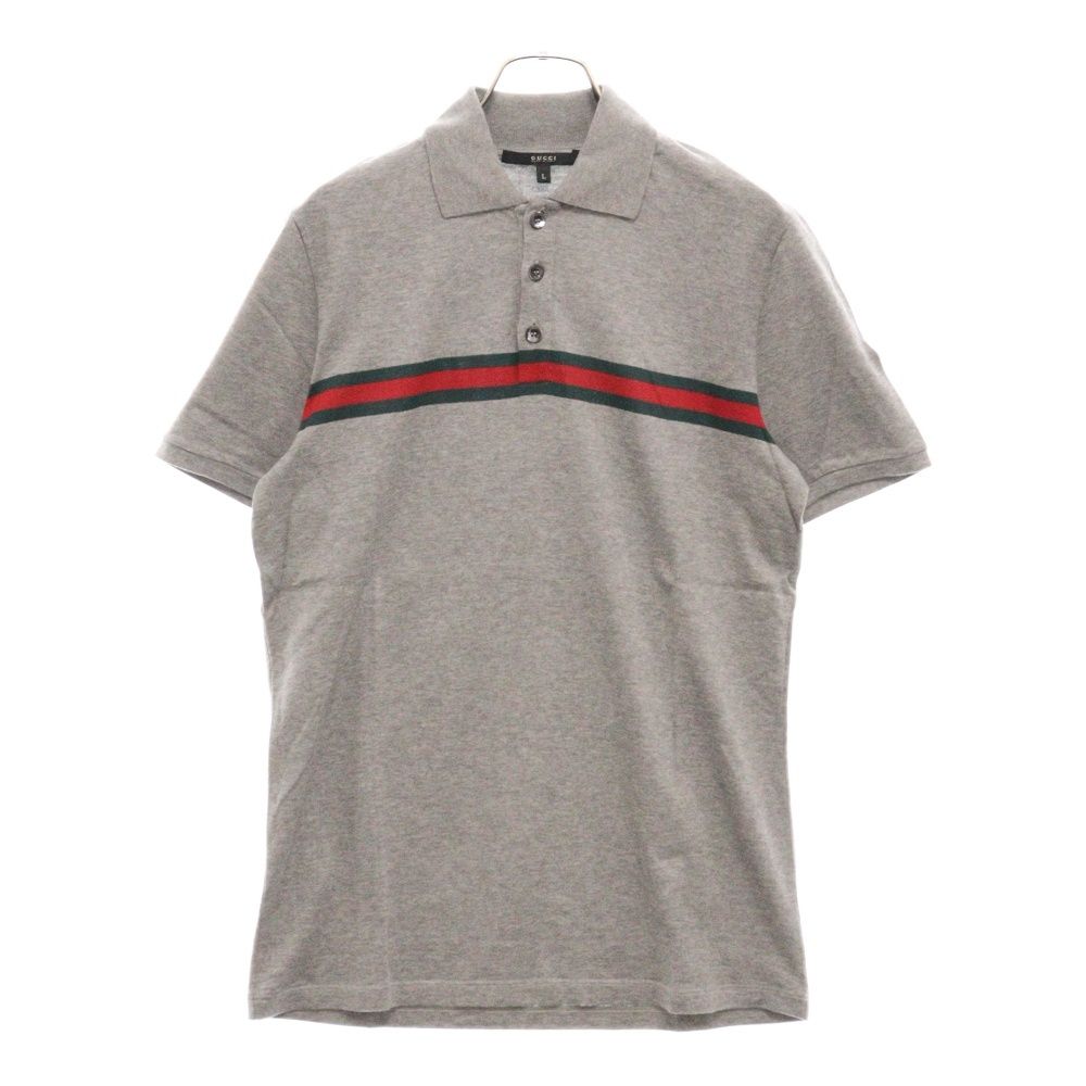 ☆GUCCI☆グッチ☆ライトグレー☆ポロシャツ☆ GUCCI (グッチ) シャリーライン コットン 半袖 ポロシャツ グレー