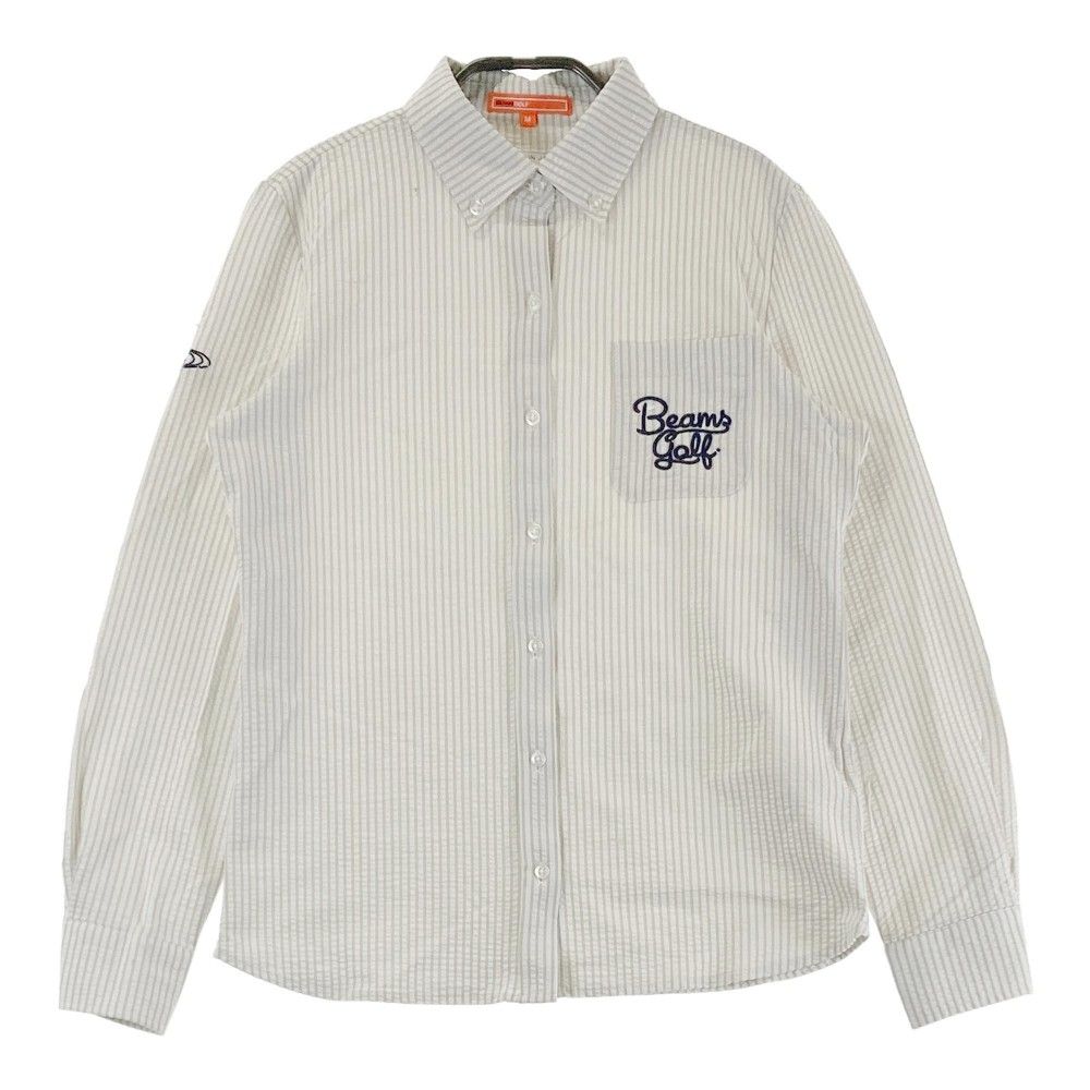 【極美品】BEAMS GOLF シアサッカー ストライプ 春夏 Lサイズ サイズ：M BEAMS GOLF ビームスゴルフ 長袖シャツ シアサッカー
