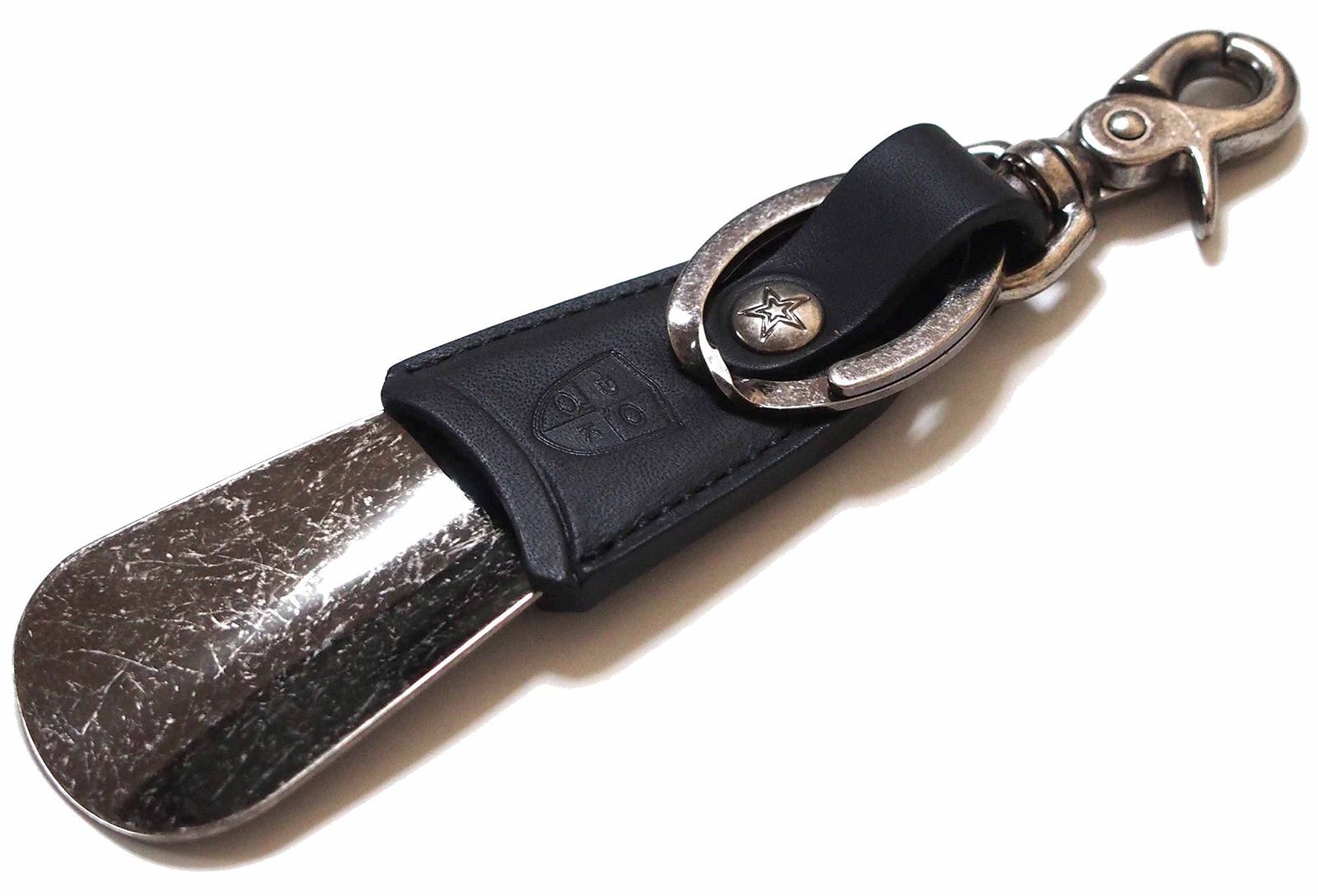 15cm×3.5cm DONOK ダナック ブラック キーホルダー シューホーン 真鍮 ステリーナ 本革 携帯 靴べら