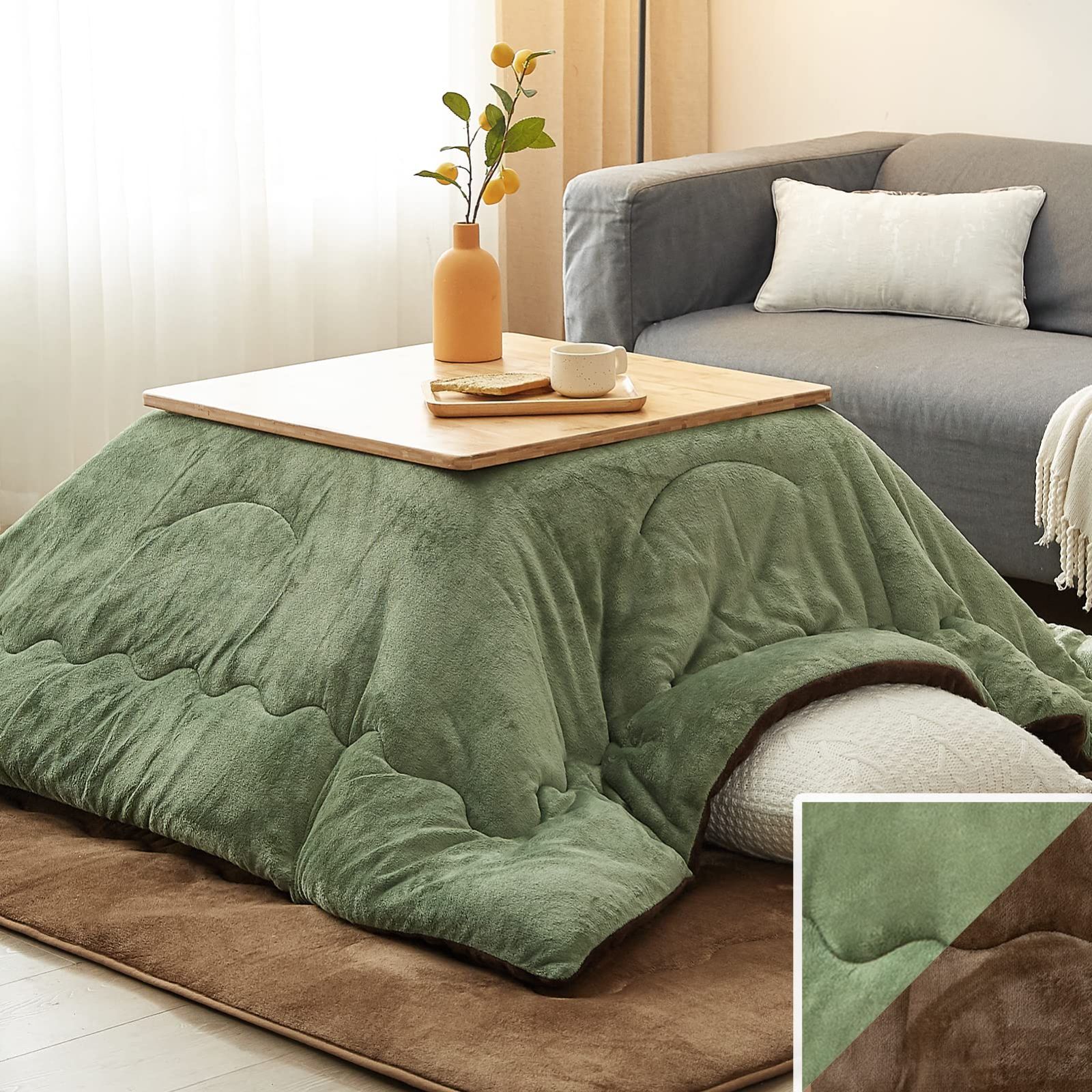 VK Living こたつ布団 正方形 単品185×185cm 中綿1.5kg SUPER HOT 発熱綿使用 LockHeat速暖発熱繊維 撥水加工 ポケット付き フィットキルト こたつ掛け布団 リバーシブル 両面使える フランネル 保温性 丸洗い