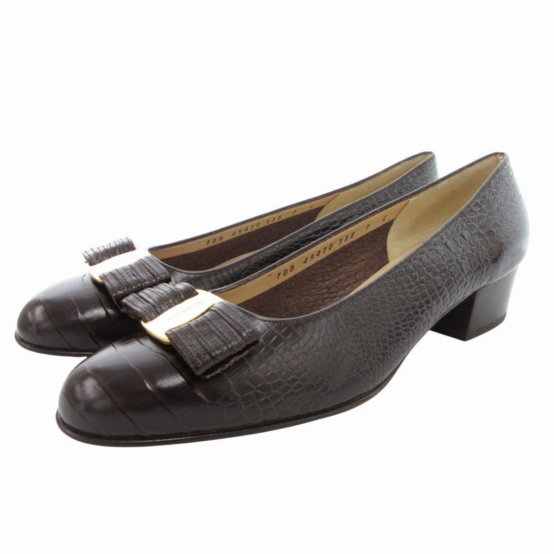 美品　フェラガモ　パンプス　ダークブラウン サルヴァトーレフェラガモ Salvatore Ferragamo 美品 パンプス