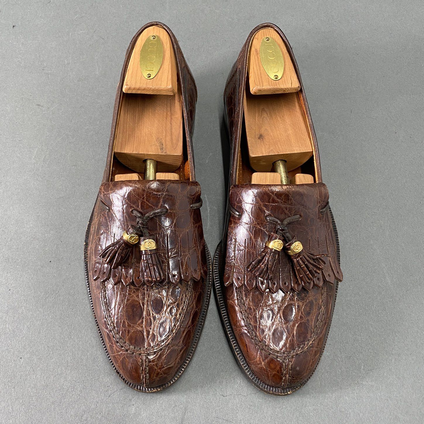 13L22《伊製》GUCCI グッチ 本クロコ GGマーモント タッセルローファー