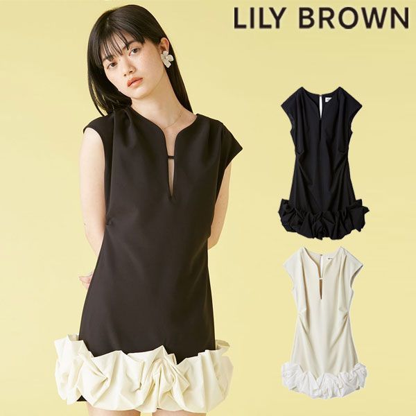 リリーブラウン LILY BROWN ドレス 25春夏 バブルヘムストレッチミニワンピース ミニ丈 半袖 lwfo252067