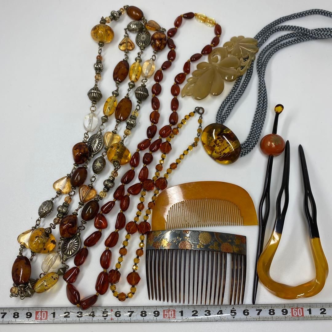 本琥珀ネックレス 鼈甲簪 189g タエチ 東さ6-1019ア㉙