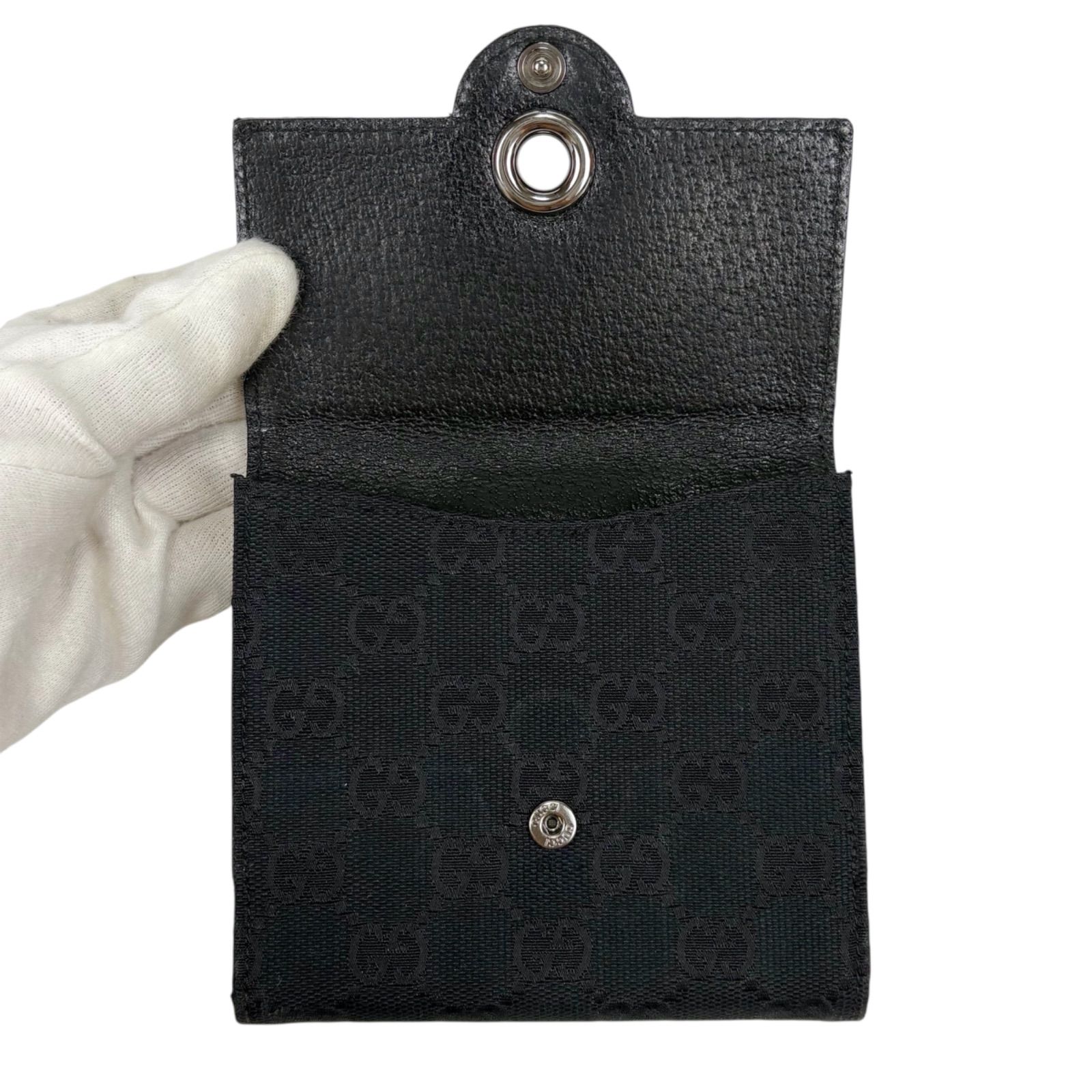 pon-t様＊【GUCCI】GGキャンバス　ブラック二つ折り財布 Gucci GGキャンバス 二つ折り財布 ブラック - メルカリ