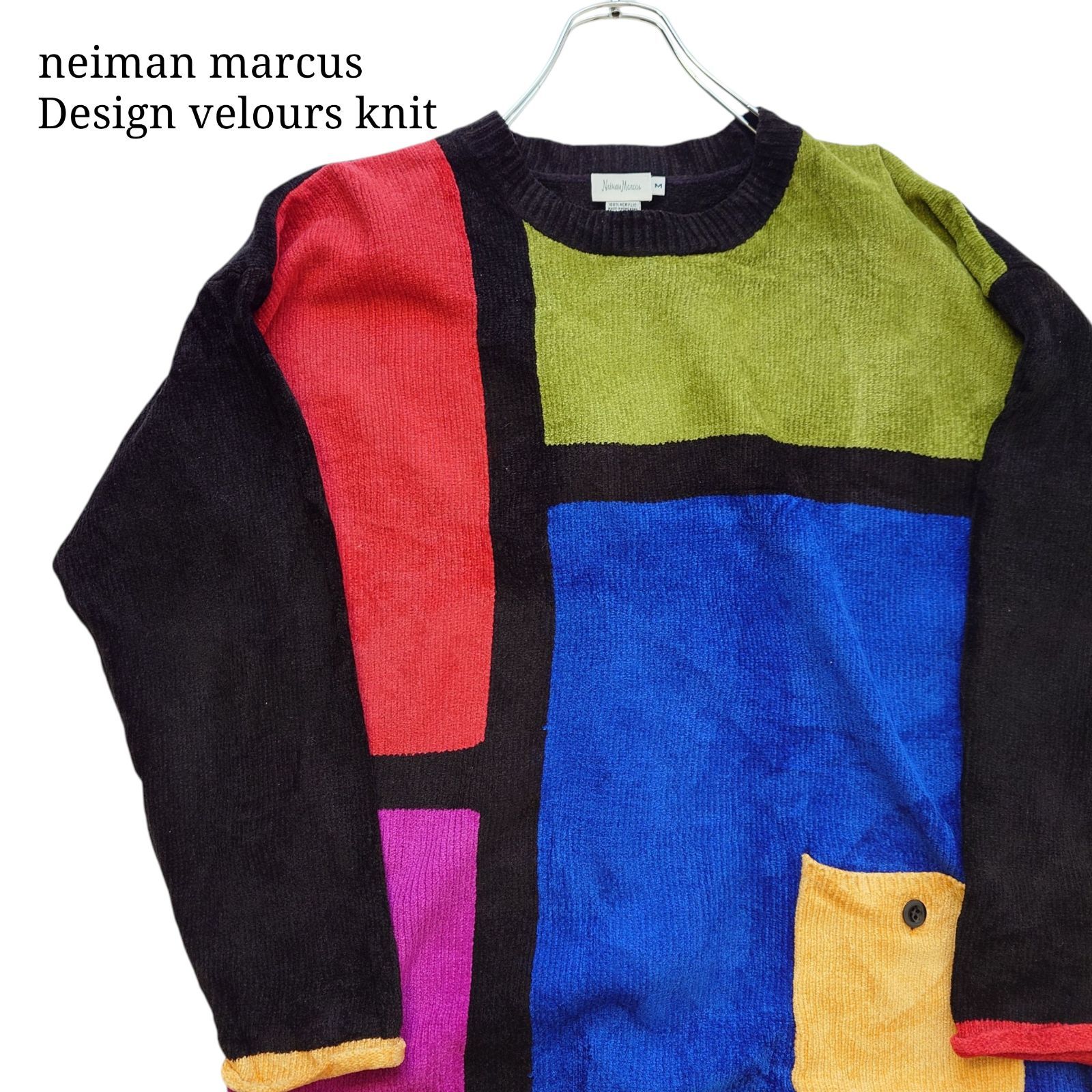 90s】neiman marcus ベロアニット クレイジーパターン マルチカラー 