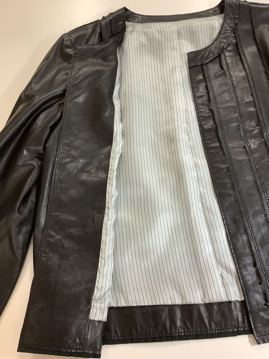 レリアン 羊革ジャケット 黒 ふち切り込みフリンジ サイズ7