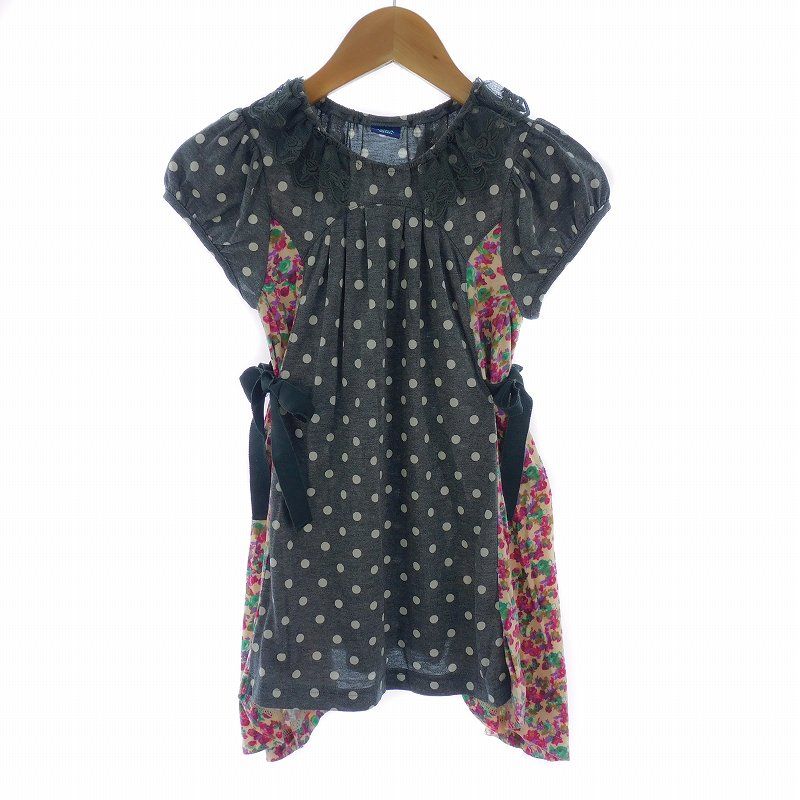 アナスイ ANNA SUI ミニワンピース 半袖 ラウンドネック レース 切替 