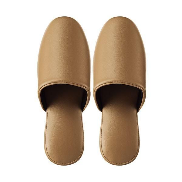 まとめ TANOSEE レザー調スリッパ 吊り込み ベージュ 1足 〔×5セット〕