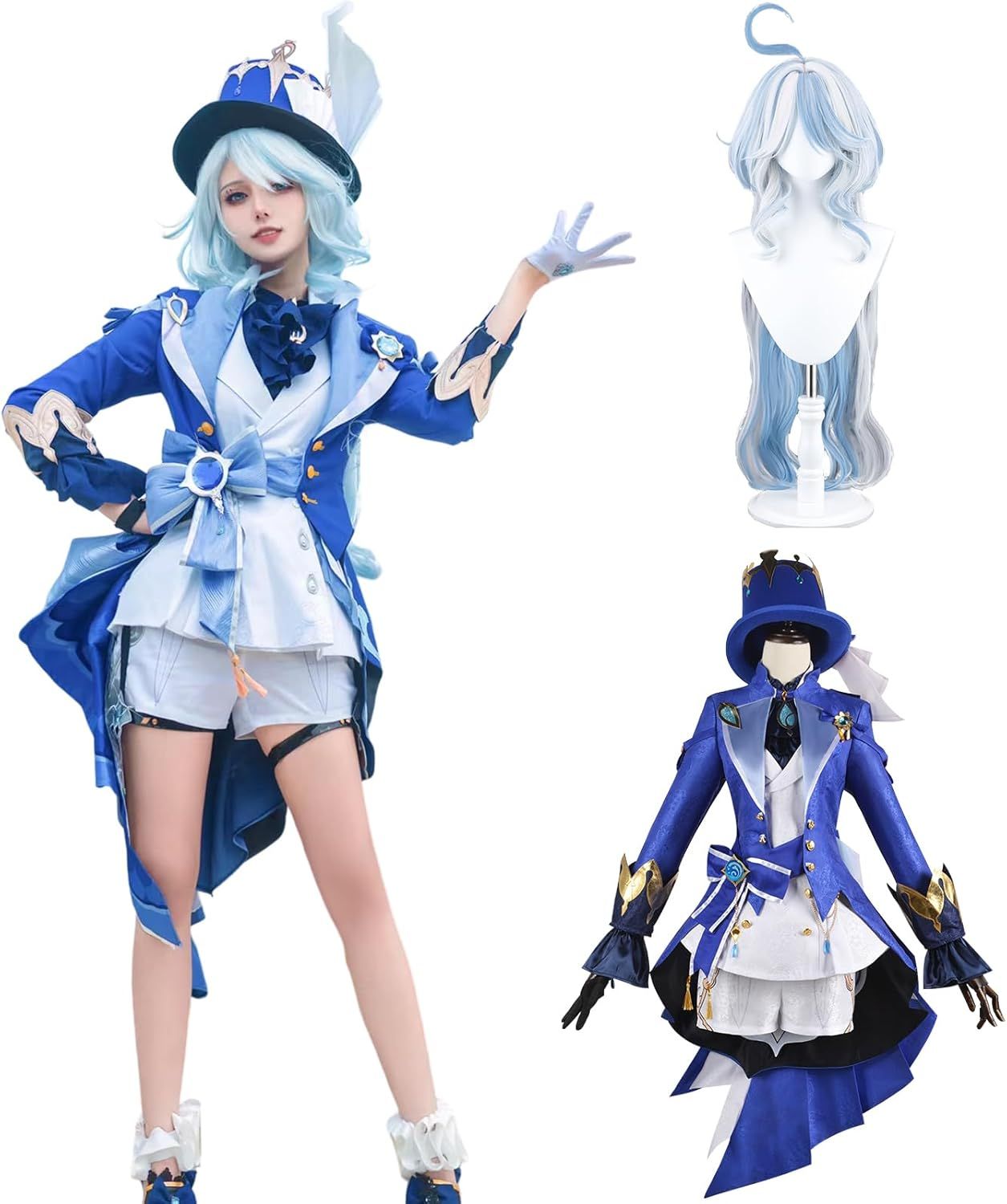 [神併良品] フリーナ コスプレ ウィッグ付き 水神 原神 コスプレ衣装 フルセット コスチューム 大人用 仮装 文化祭 Genshin Furina cosplay (フリーナ ウィッグ付き，L)