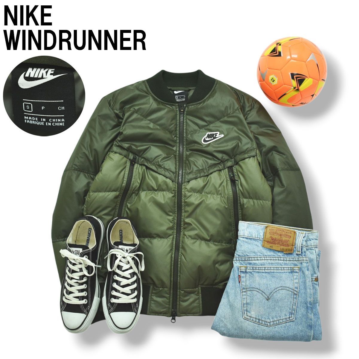 ナイキ NIKE ウィンドランナー WINDRUNNER キルティング ダウン ジャケット ブルゾン ジャンパー S オリーブ スポーツ カジュアル ストリート メンズ