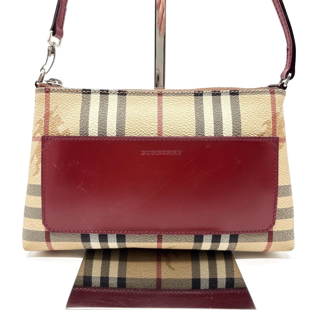 BURBERRY バーバリー ハンドバッグ ノバチェック シャドーホース 赤