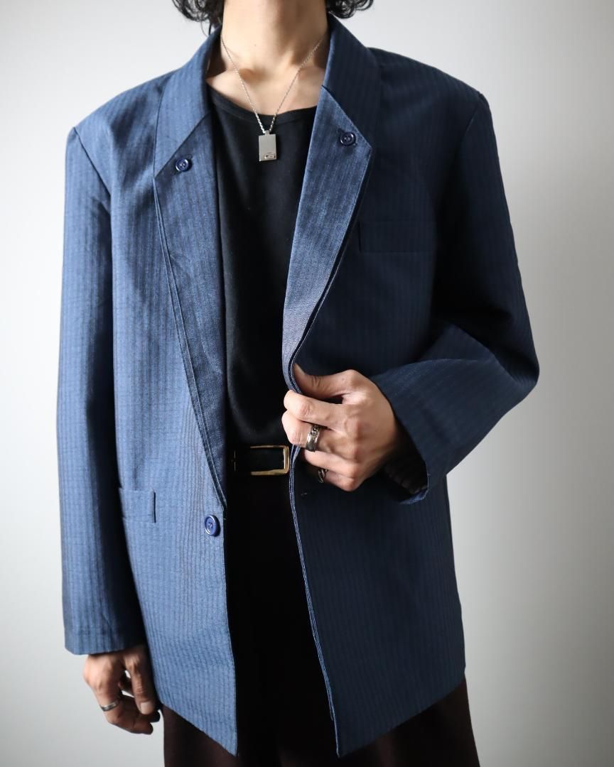 ストライプ ショールカラー テーラードジャケット フランス製 80s 90s EURO vintage Shadow Stripe Shawl Collar Tailored Jacket