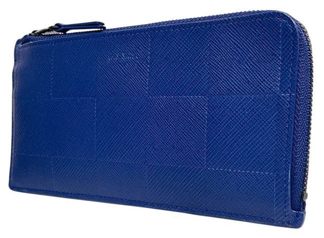 ♥ ポールスミス 長財布 L字ファスナー レザー ロゴ ブロックチェック ブルー 青 チェッカーエンボス レディース メンズ 財布 型押しレザー 牛革 Paul Smith BPS505