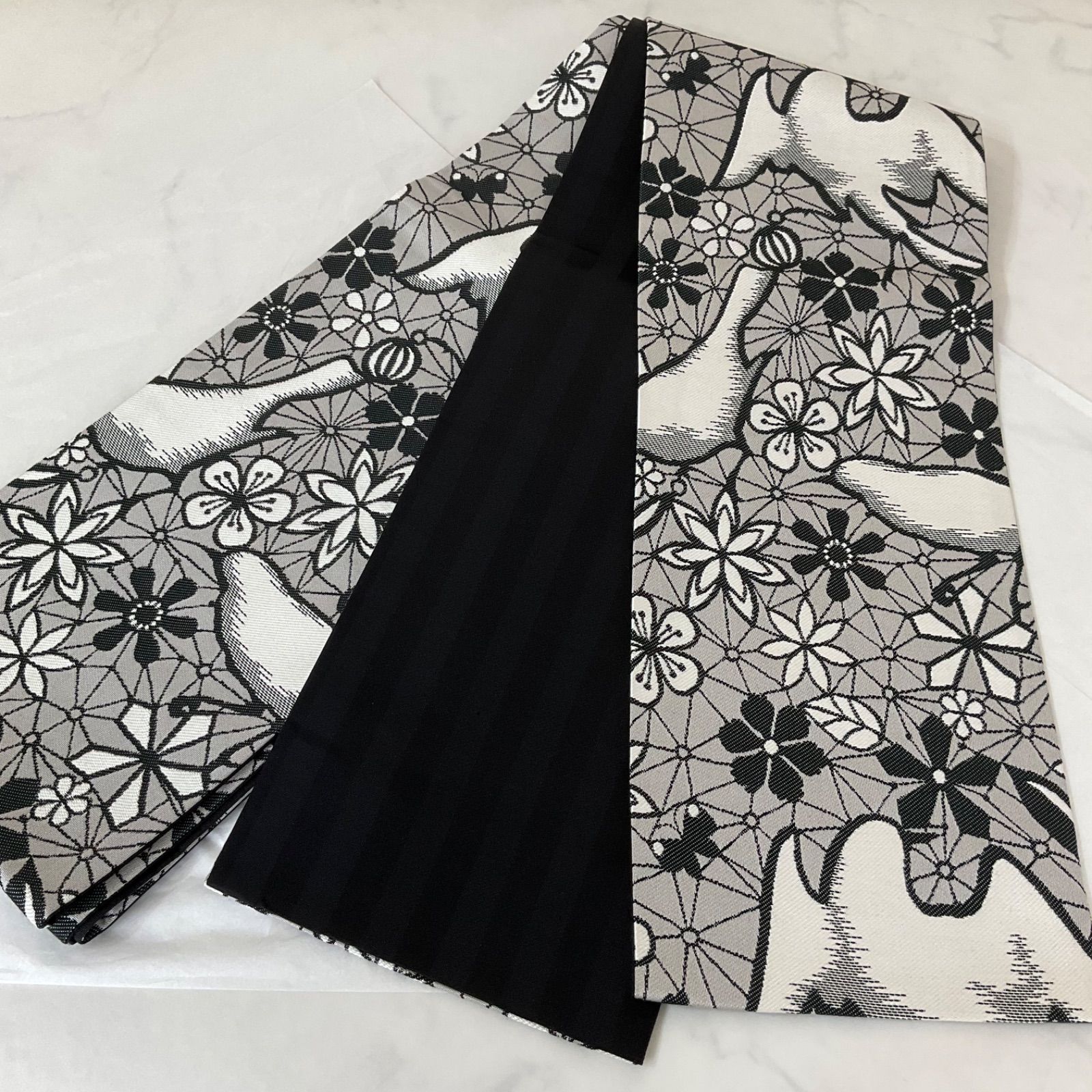 kimono+one ○厳選○未使用同然○撫松庵○モノトーン○鳥○手織○正絹  