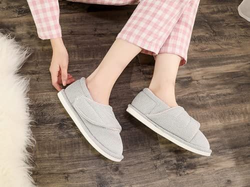 人気商品 Folove ルームシューズ レディース あゆみ 介護シューズ 室内外 ボアスリッパ 妊娠靴 履きやすい ルームシューズ 幅広 滑り止め 高齢者シューズ 転倒防止 ゆったり 老人介護シューズ 暖かい 介護靴 マジックテープ グレー 約24~24