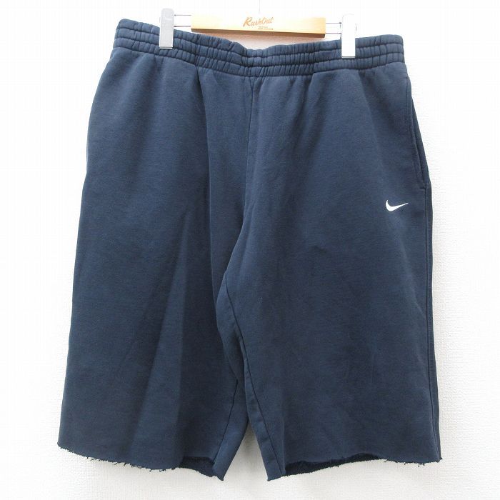 W38/古着 ナイキ NIKE ハーフ スウェット パンツ ショーツ メンズ ワンポイントロゴ 紺 ネイビー 24jul13 中古 ボトムス 短パン ショーパン