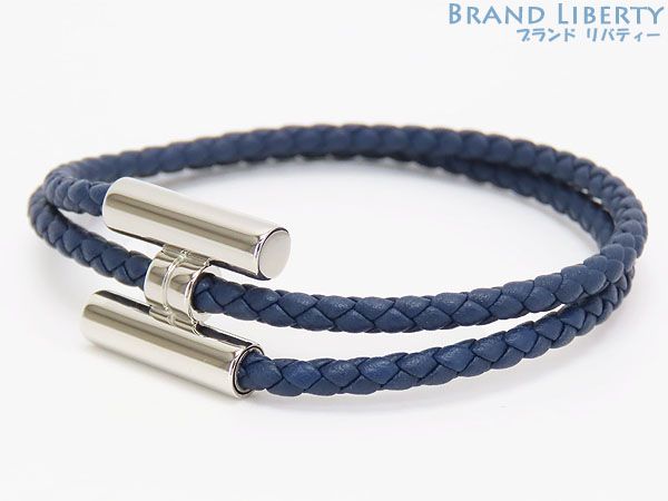 【未使用】エルメス　HERMES　トゥルニ トレッセ　2連 ブレスレット　イントレチャート　編み込み　ネイビー シルバー金具　ヴォースウィフト パラディウムプレーテッド　H068406FP7UT3