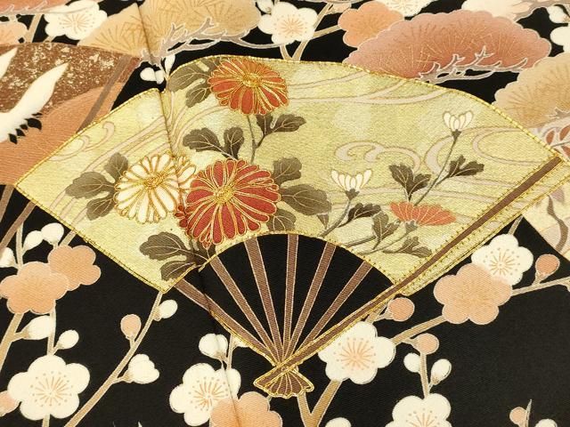 平和屋着物□訪問着 絞り 刺繍 流水扇面花文 正絹 逸品 BAAM1701xi