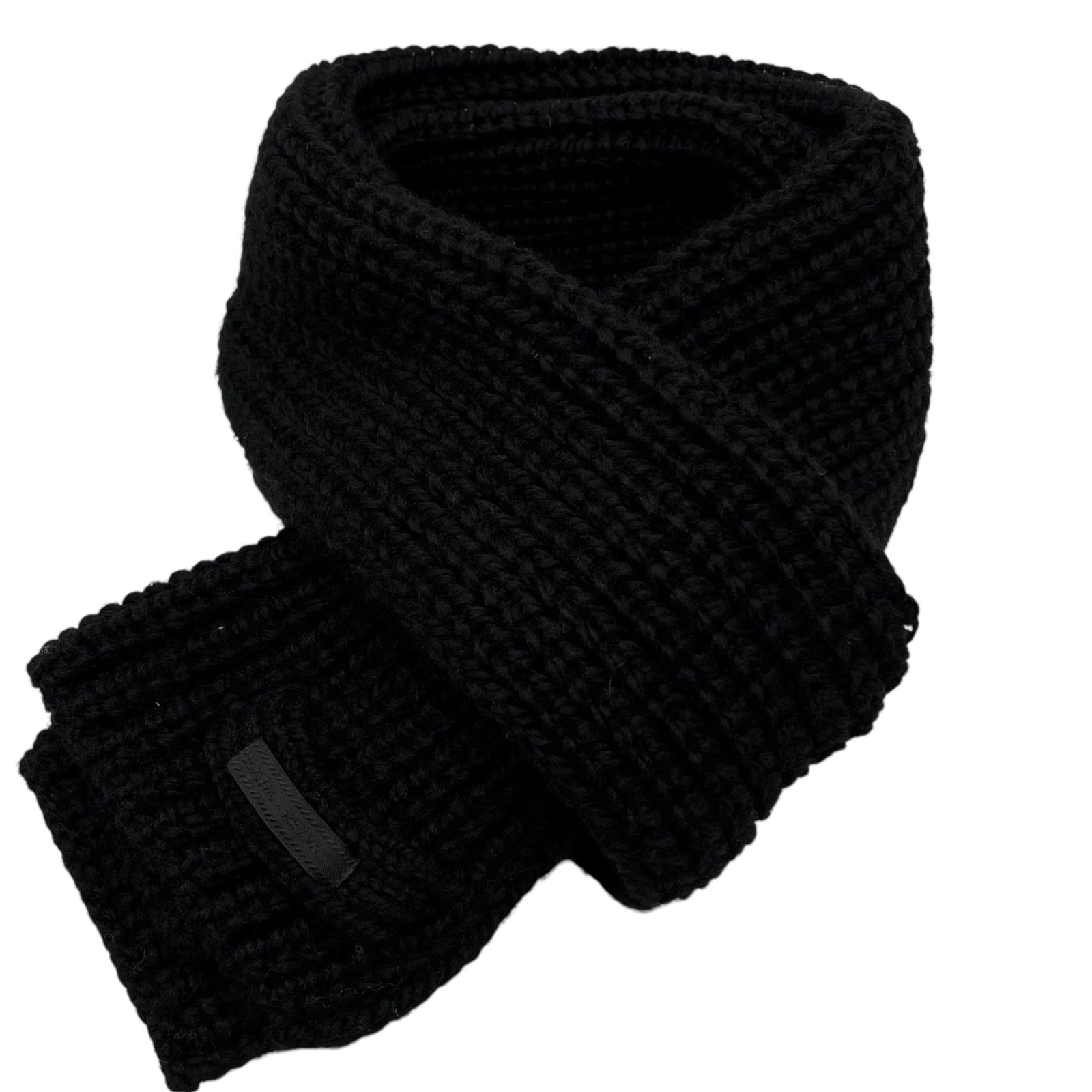 プラダPRADA リブ編みマフラー 黒 新品未使用 PRADA(プラダ) Low gauge knit wool muffler ローゲージ ニット ウール