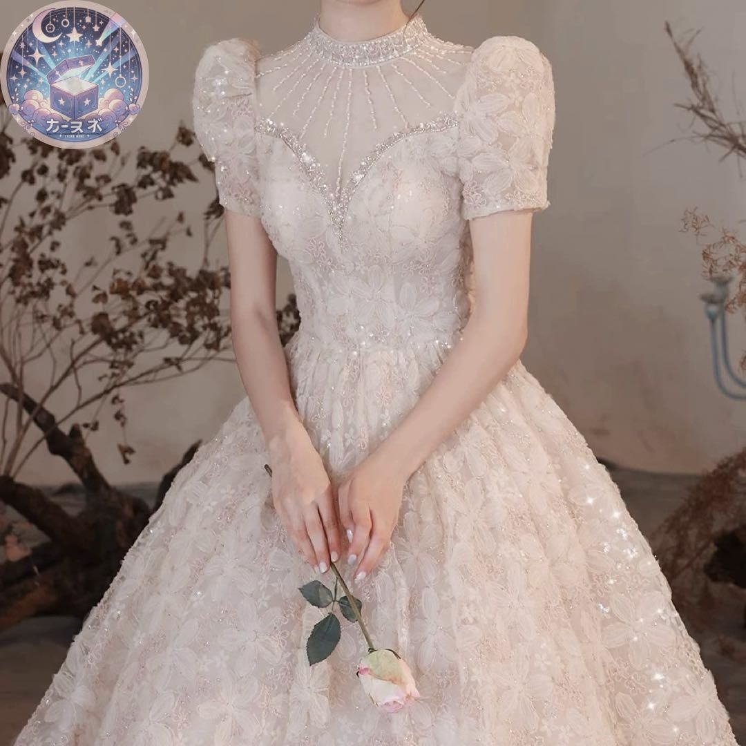 新品未使用 花柄にパフスリーブがオシャレで可愛い イブニング