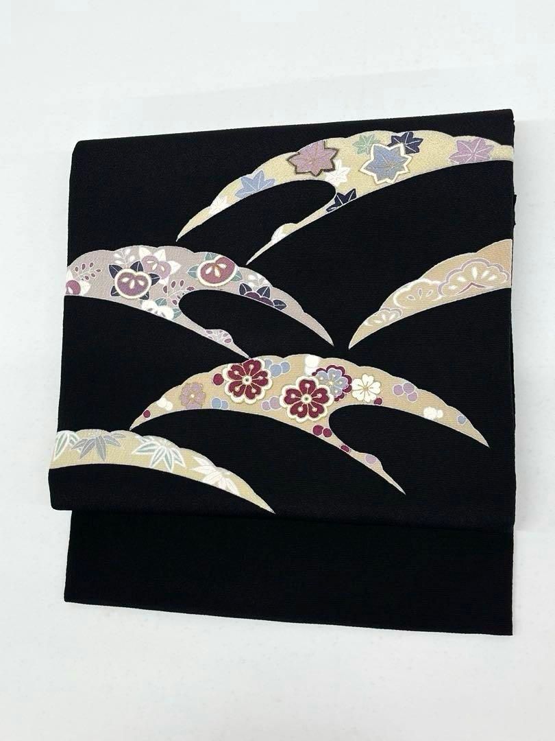 京友禅 手描き 染帯 九寸名古屋帯 鬼しぼちりめん 鶴 紅葉 橘 正絹 