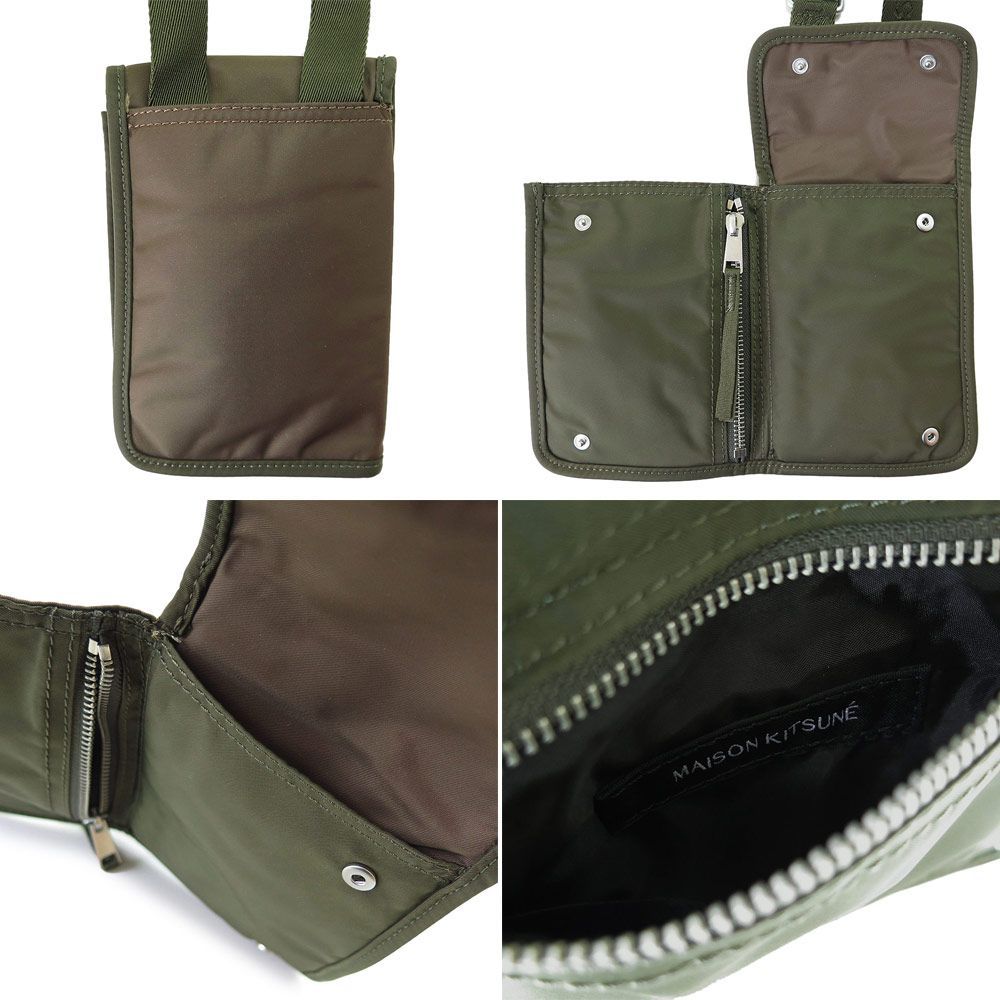 メゾンキツネ ナイロンクロスボディ ポーチ（カーキ） MAISON KITSUNE