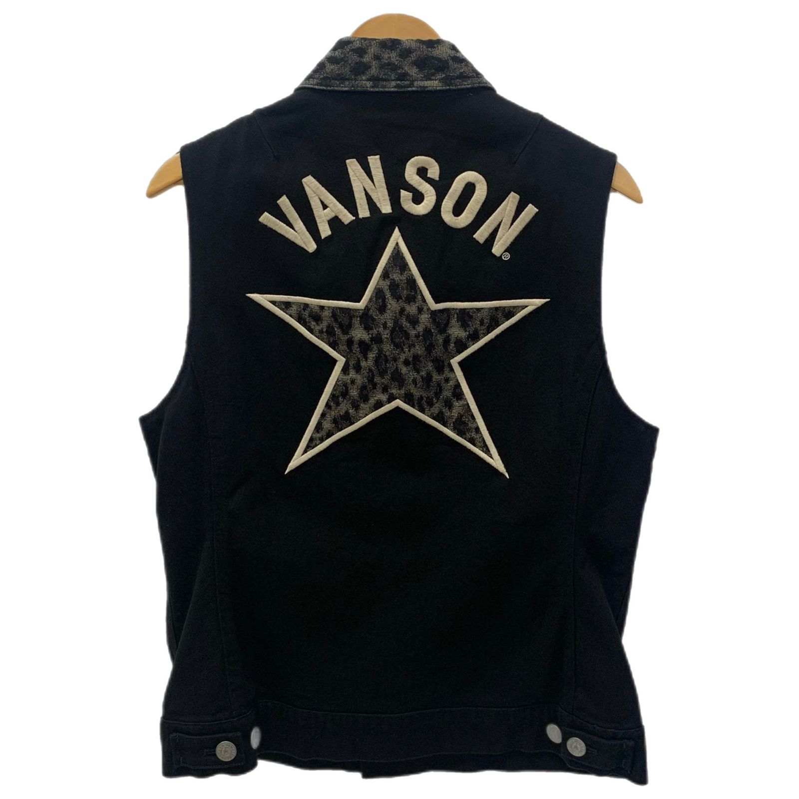 バンソン VANSON ワンスター刺繍 ヒョウ柄切替 ブラックデニム