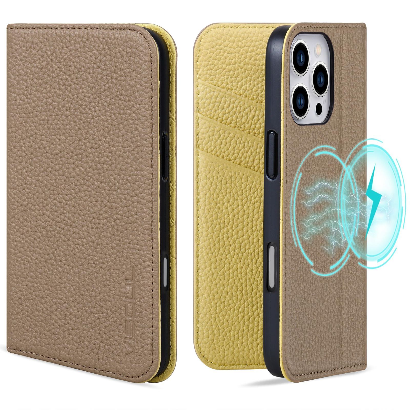 新品 VISOUL iPhone16 Pro 対応ケース 手帳型 本革 手帳型ケース アイフォン16 プロケース スマホケース あいふぉん16プロ ワイヤレス充電対応 アイホン16 Pro 横置きスタンド機能付き手帳型ケース 