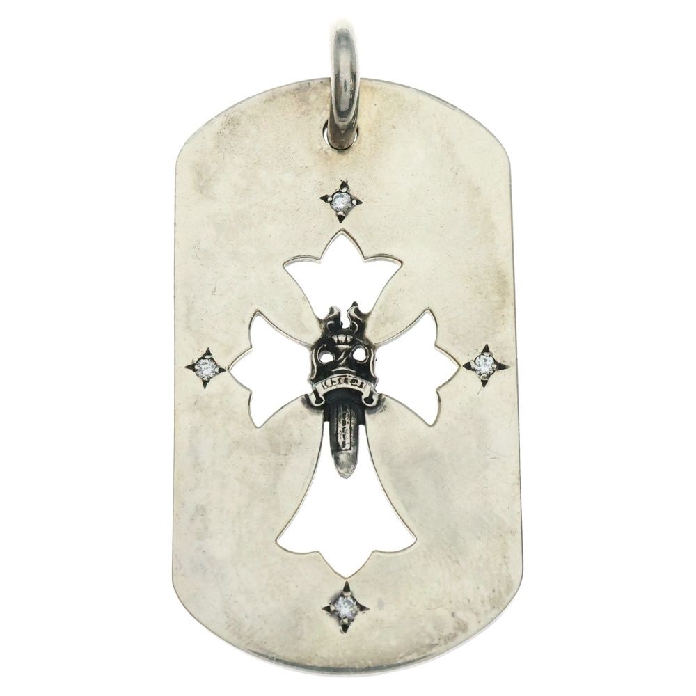 CHROME HEARTS クロムハーツ D TAG LRG FLE DAG AFTER 4P DIAフ ダガー アフター 4Pダイヤ ラージ ドッグタグ ペンダントトップ シルバー
