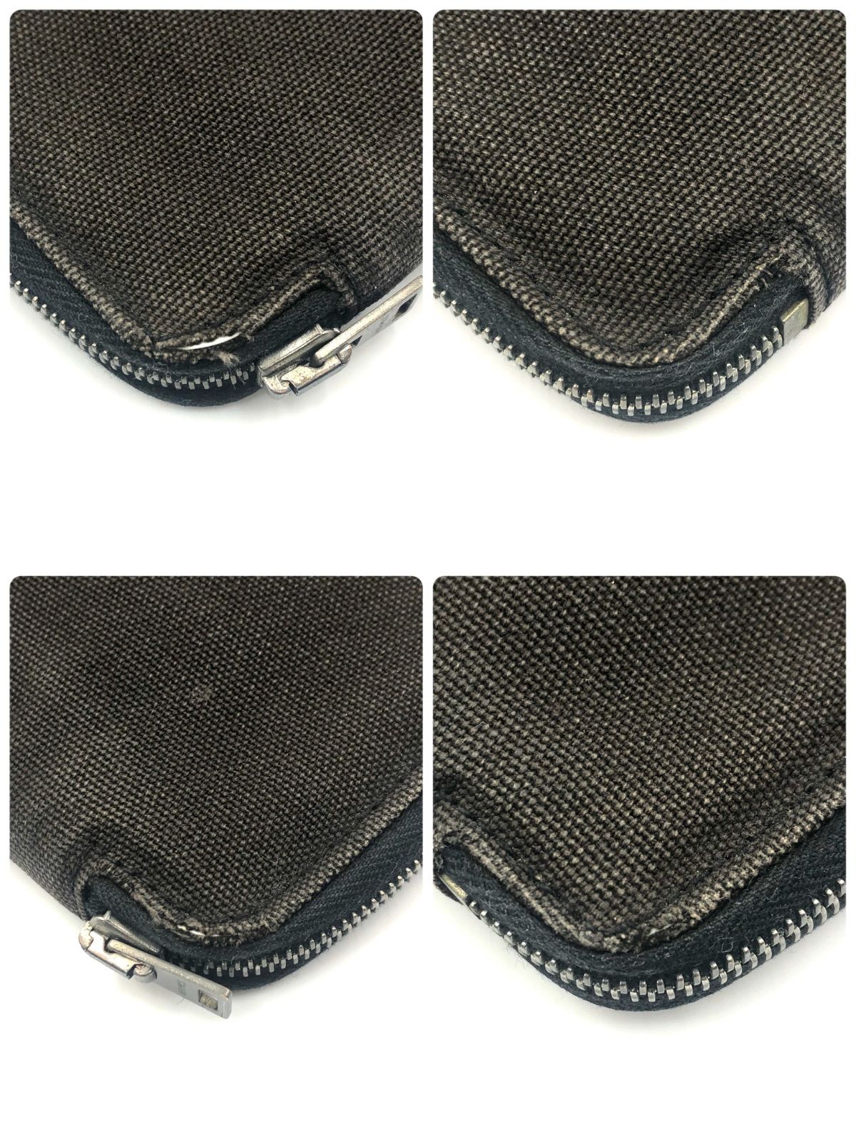HERMES エルメス グレー キャンバスポーチ ゴールドファスナー エルメスブリッドアブラック GM ベージュ/オレンジ シルバー金具