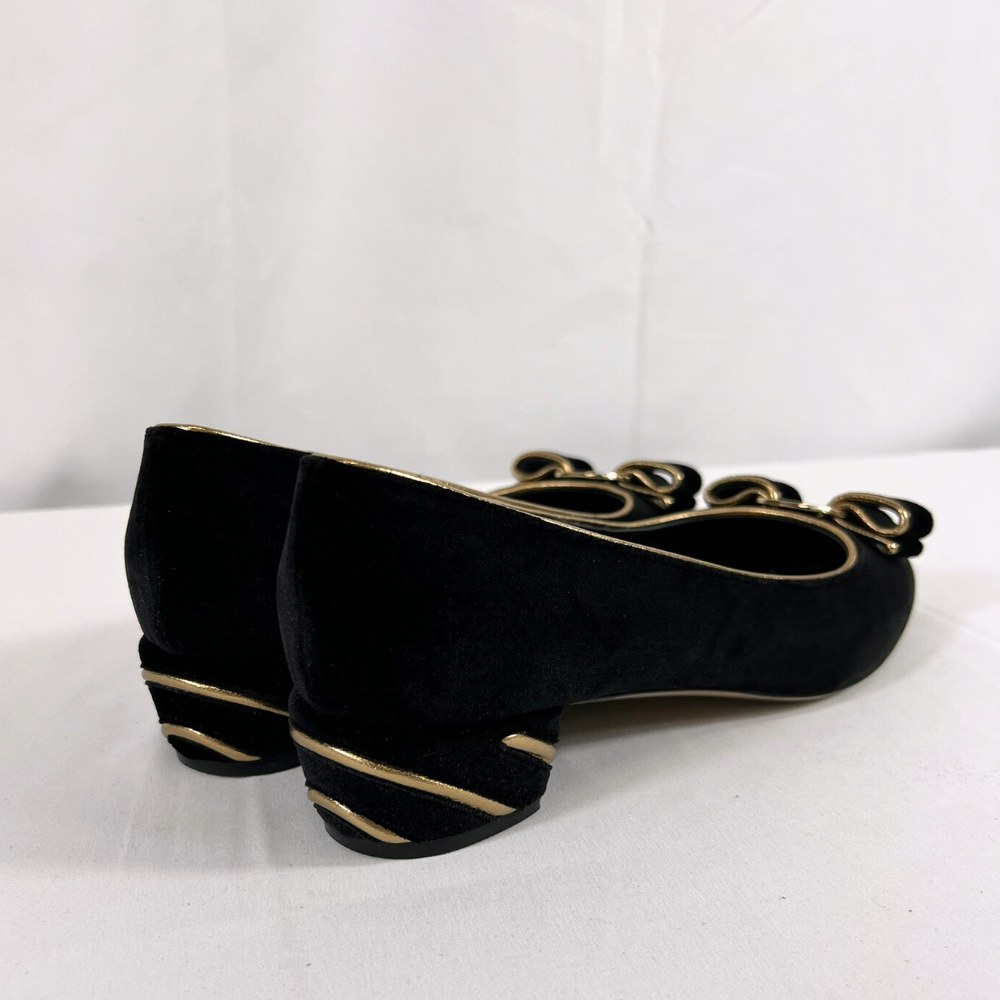 26.0cm【限定セール】新品・未使用 FERRAGAMO フェラガモ フラットパンプス 靴 01A000 739429 BLACK ブラック GOLD ゴールド サルヴァトーレ フェラガモ SALVATORE FERRAGAMO 大きいサイズ