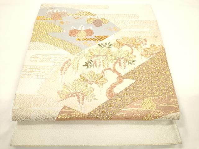 平和屋着物▽太鼓柄袋帯 綴れ 地紙吉祥花文 金銀糸 正絹 逸品